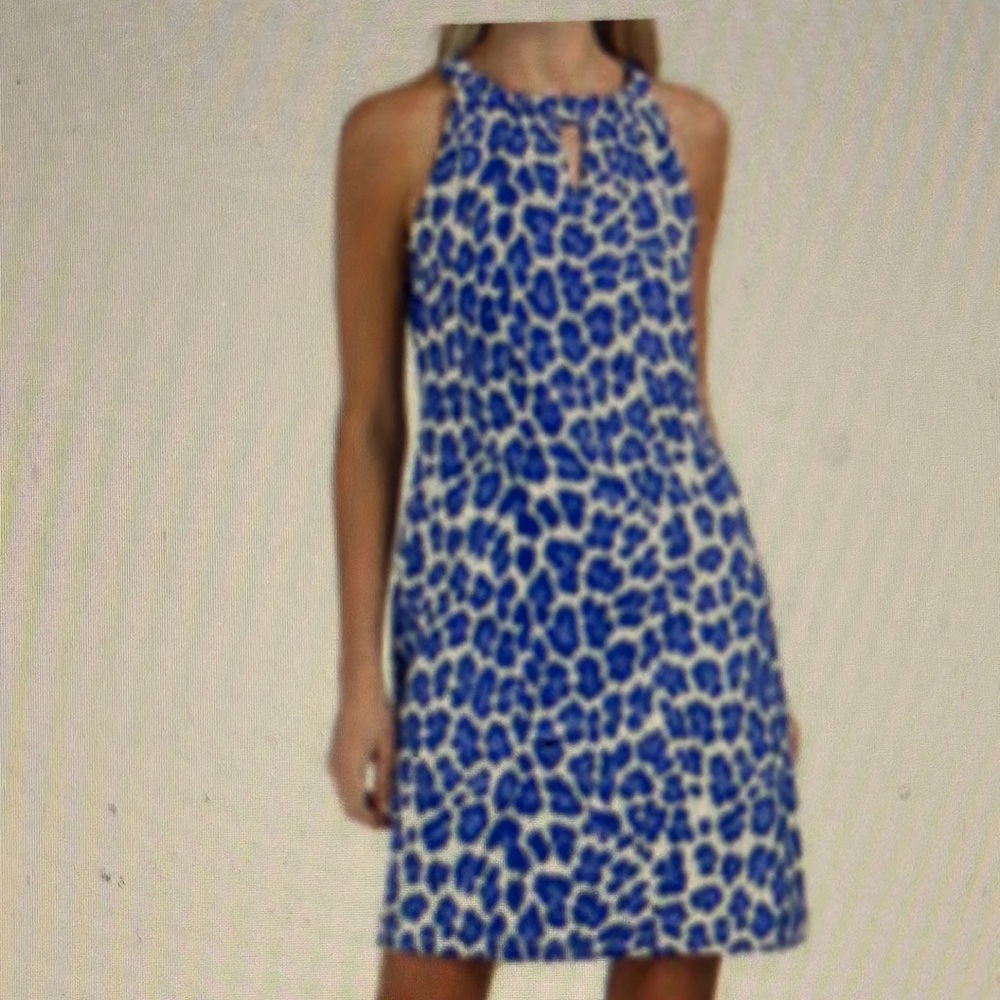 Jude Connally dress. Blue and white Leopard print. 80% nylon 20%spandex.